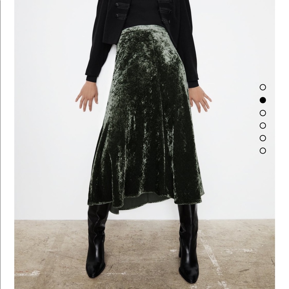 Zara Olive Green Velvet A-Line Skirt - Picture 2 of 8